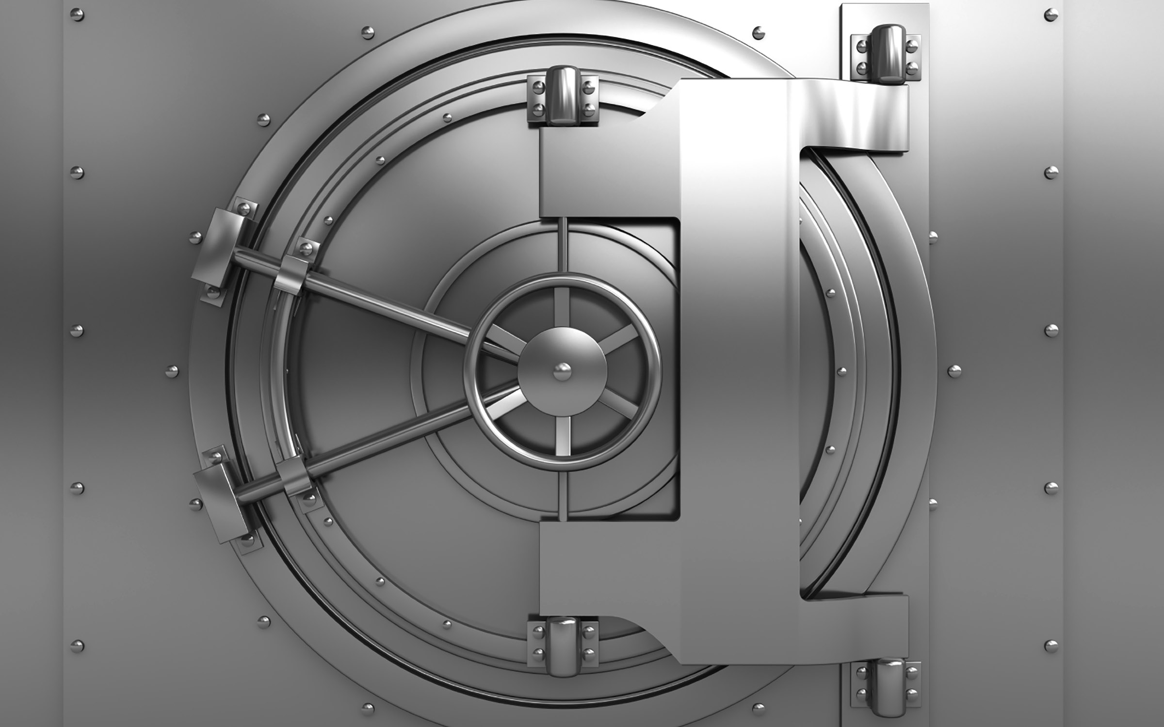 3d illustration of bank vault door, front view